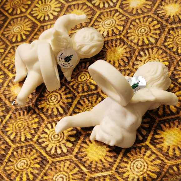 Pair Vintage Partylite Bisque Porcelain Cherub Angel Candle Followers / Huggers - Picture 8 of 14